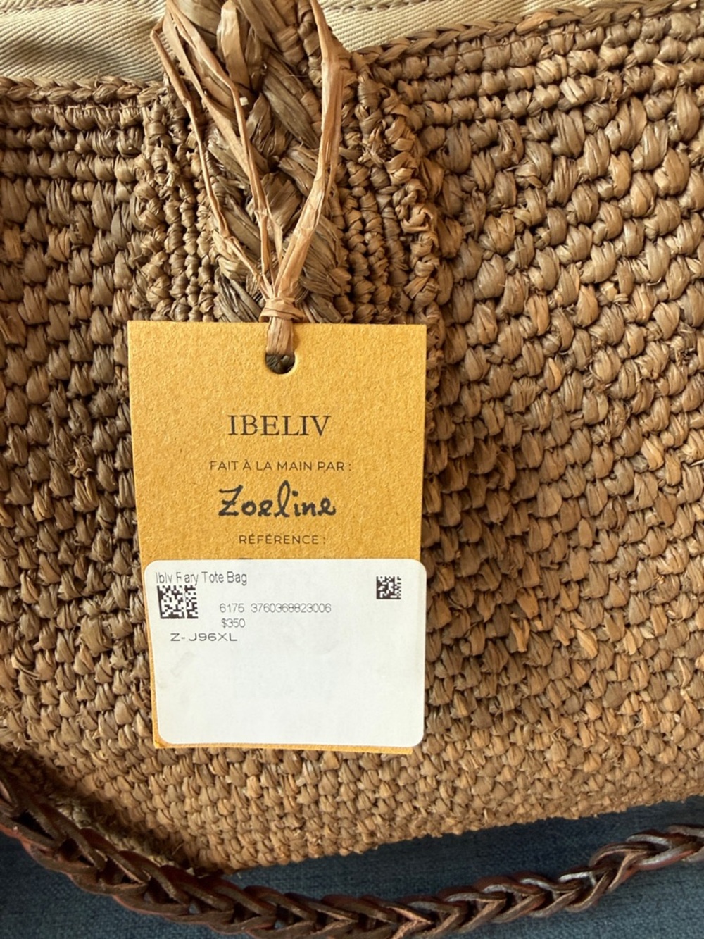 NWT IBELIV Rary Dark Tea Woven Raffia Tote Bag Leather Strap Luxury Summer - Picture 7 of 12